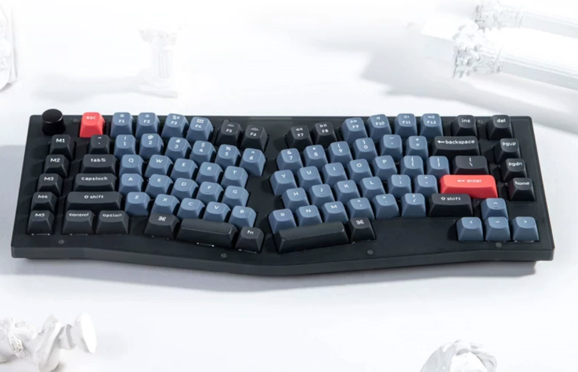 Keychron V10 Alice 75% 配列机械键盘,蓝灰色键帽,分体式弧形布局